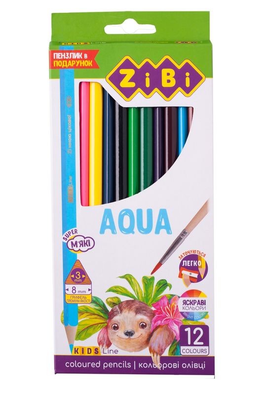 Олівці кольорові акварельні AQUA 12 штук KIDS LINE ZiBi 2475