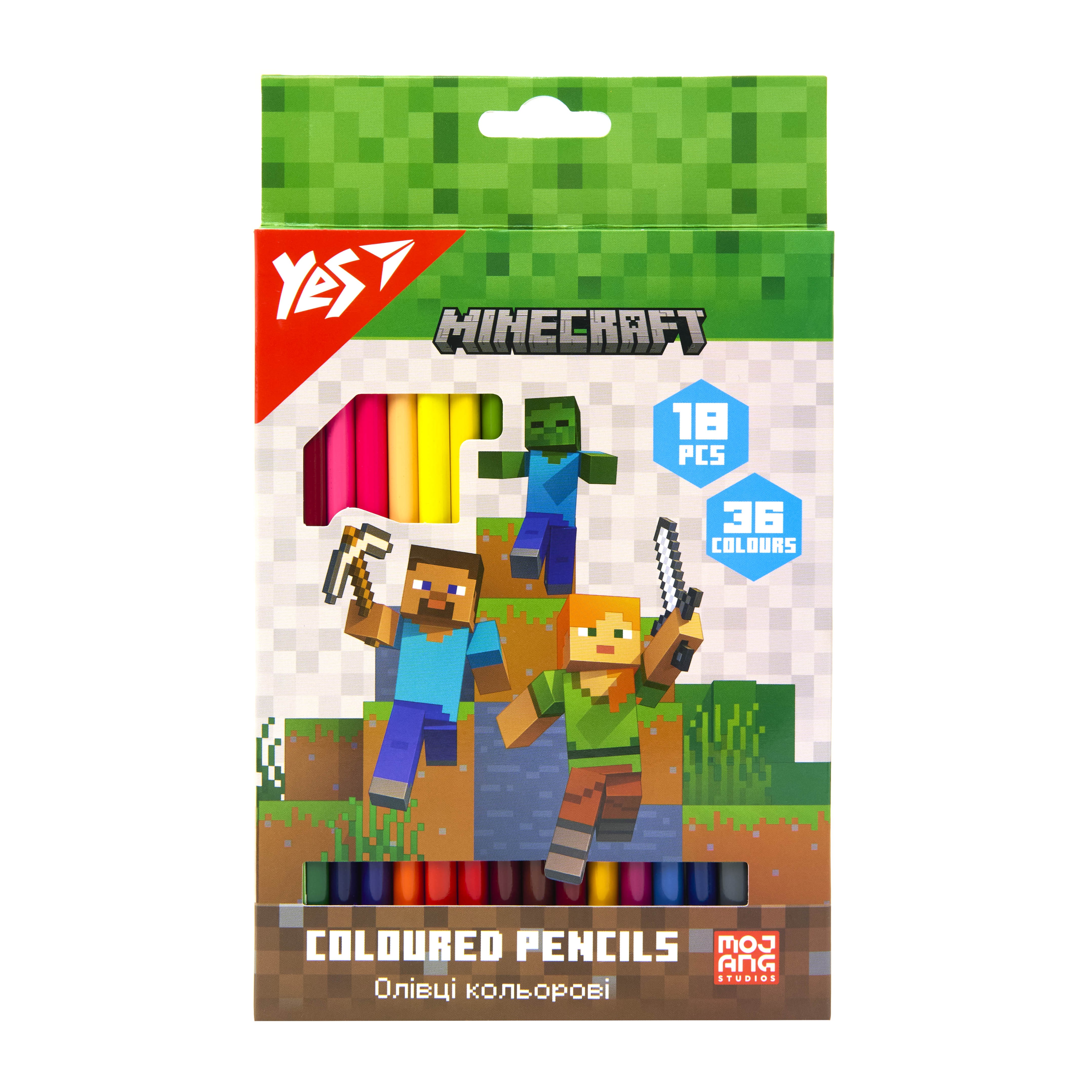 Олівці кольорові YES 18/36 кол двосторонні Minecraft