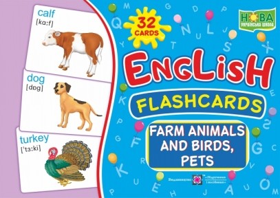 English flashcards Farm animals, birds and pets