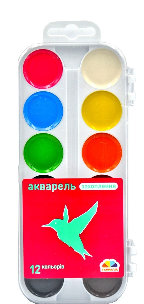 Фарби акварельні Гамма Україна Захоплення 12 кольорів без пензлика