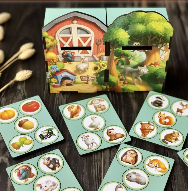 Дерев'яний сортер — комодик Дикі та свійські тварини Розвиваюча гра для дітей