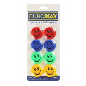 Комплект магнітів Buromax Smile 30 мм 8 шт